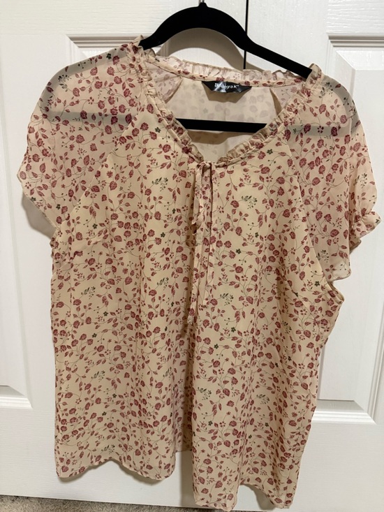 Allegra K Tops - Women’s Floral Tie-Neck Blouse in Cream and Rose